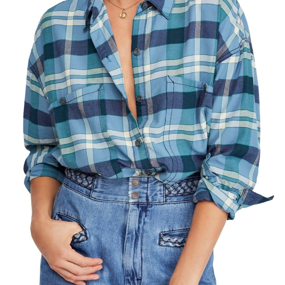 Free People Loveland Plaid Button Down Shirt